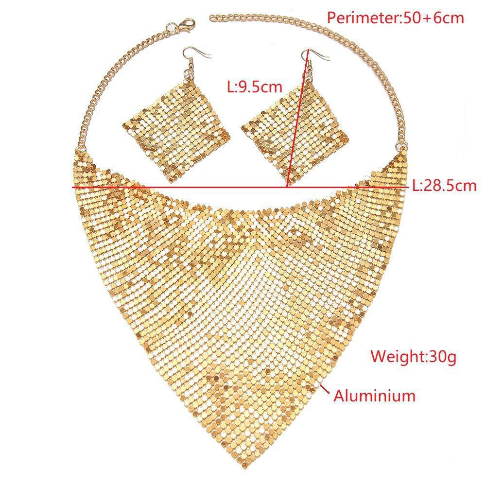Европейский и американский шелковый шарф с пайетками и треугольным ожерельем в виде ключицы, комплект серег для женщин