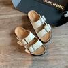 2024 New Summer Retro Flat Bottom with Square Buckle Adjustable Thick-soled Slippers Women's Comfortable