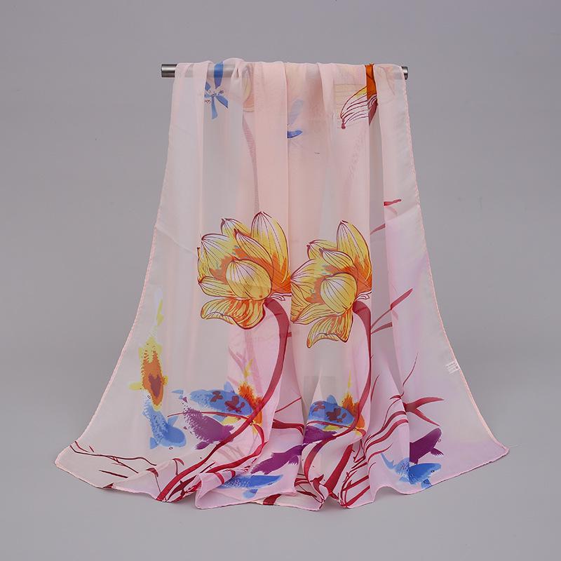 Весенне-летний шифоновый шелковый шарф: Легкая, напечатанная и универсальная женская солнцезащитная шаль