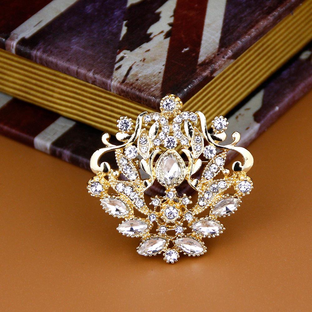 Gold Color Crystal Flower Brooch Wedding Jewelry Women's Brooch Pins Bohemian Bridal Gifts
