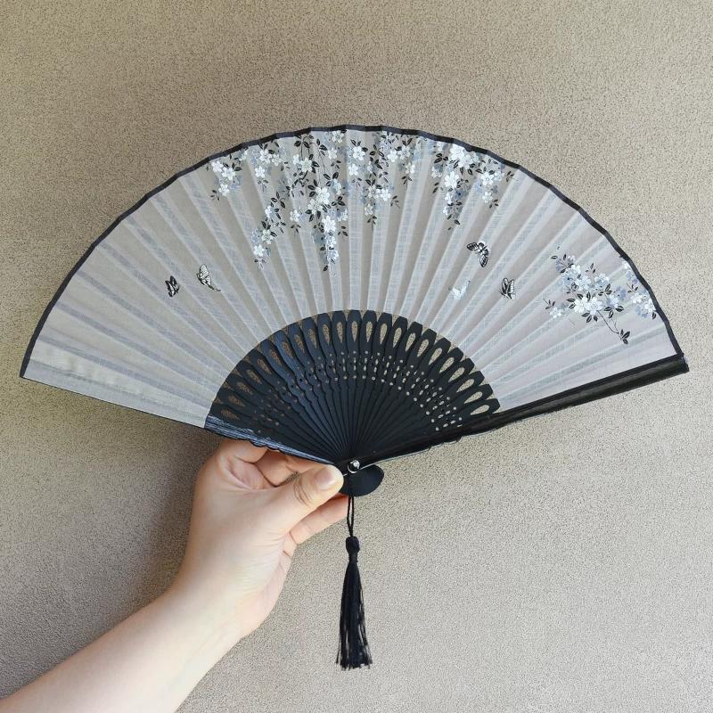 Dream Lotus Chinese Style Ancient Style Folding Fan, Qipao Dance, Japanese Style, Women's Hanfu, Summer Bamboo Fan, Sub-Classical Cotton Fan