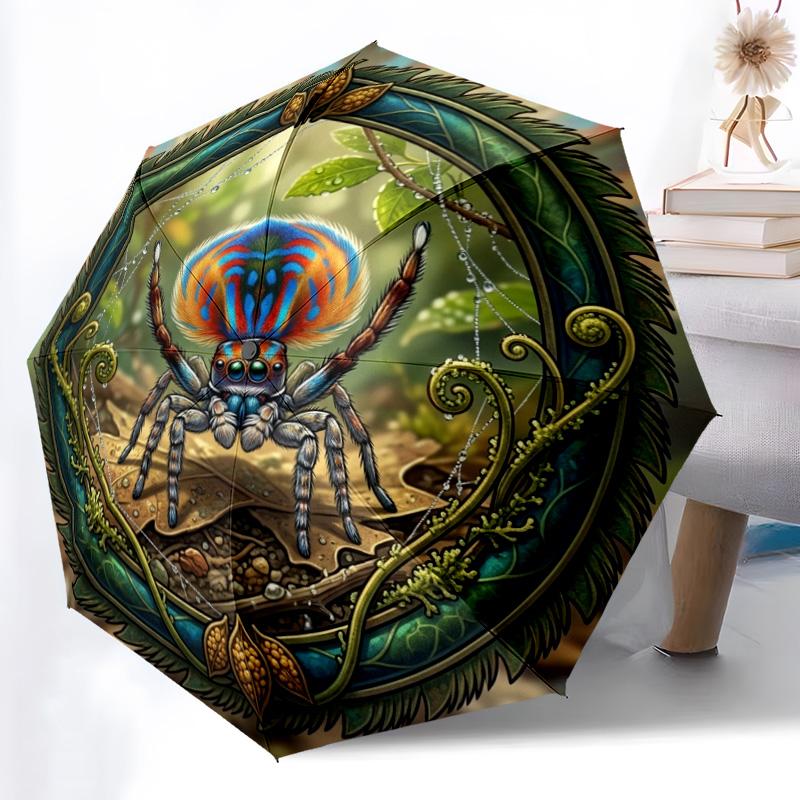 Colorful Spider Nature pattern umbrella, portable and foldable design, 8 ribs, a casual accessory for Halloween, Christmas, and birthday gifts.