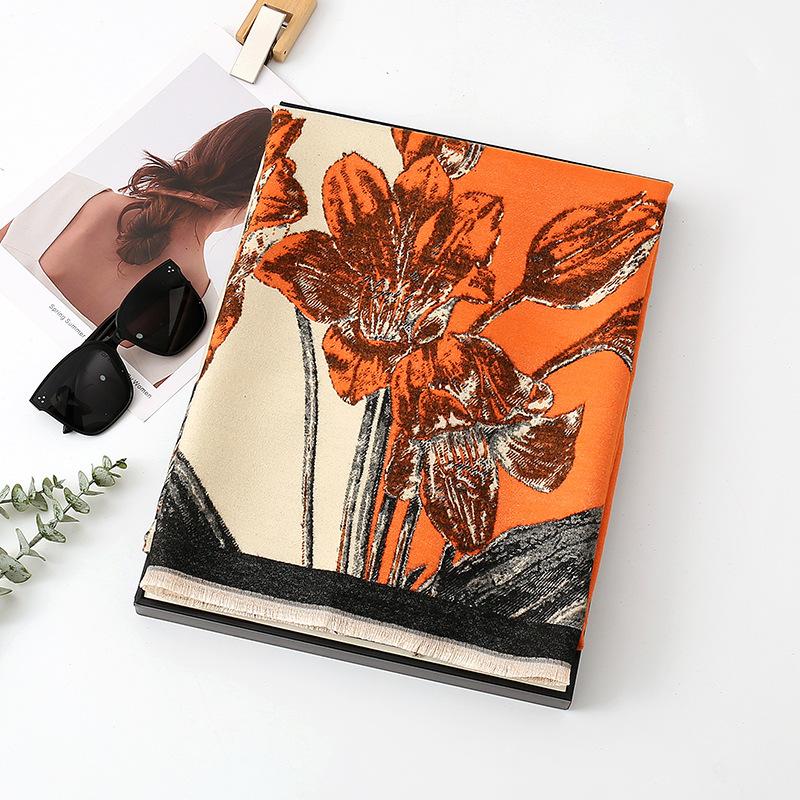 New Blanket Dual Use Imitation Cashmere Office Cloak Scarf Shawl High End Stitching Large Flower Scarf