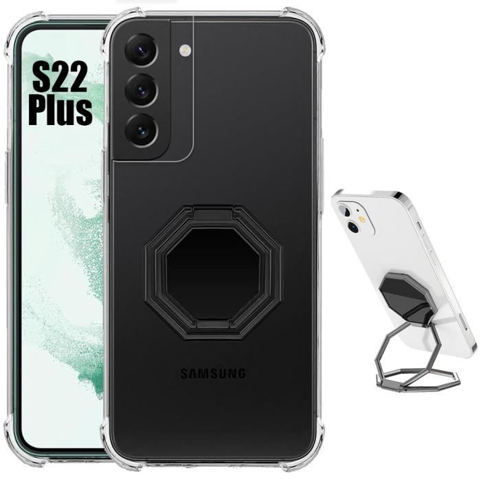 Coque Silicone - Booling - pour Samsung Galaxy S22 Plus - Antichoc - Transparent - Support Réglable