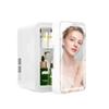 Мини-холодильник SkincareGlow 4 л на 6 банок с регулируемым светодиодным зеркалом, охладитель-подогреватель для макияжа, ухода за кожей, еды, портативный, для спальни, офиса, автомобиля