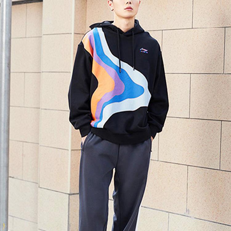 Li Ning Paris Fashion Week Series свободный свитер с капюшоном повседневный спортивный свитшот мужской свитшот черный AWDR167-2
