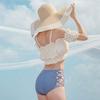 Ruffles [88flix] Swimsuit, Korean, Off-the-shoulder, Body-covering, Separate, High-waisted, Women's, (M)