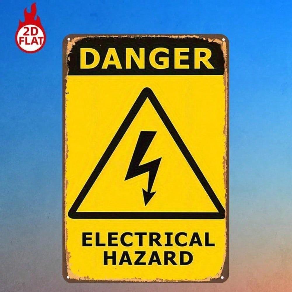1pc Vintage Electrical Hazard Warning Sign 8x12in Metal Plaque Retro Safety Decor for Garage Bar Restaurant Door