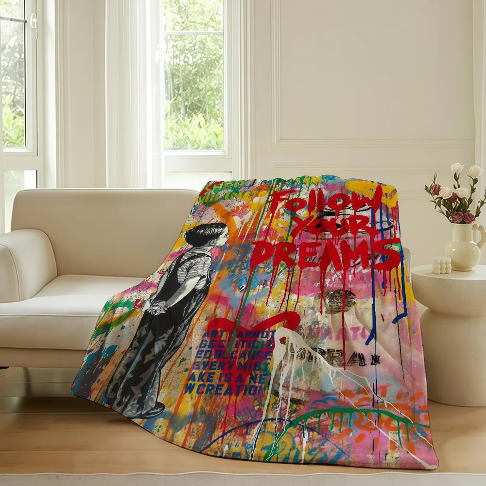 Graffiti artist B Banksy Blanket For Sofa Office Bed Plane Travel Sleep Read Relax Camping Soft And Warm