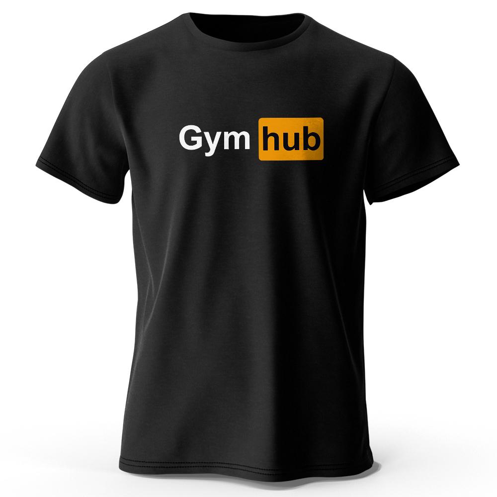 Мужская футболка Gym Hub с принтом 100% хлопок Оверсайз Смешные графические футболки для мужчин Летние топы Компрессионная рубашка