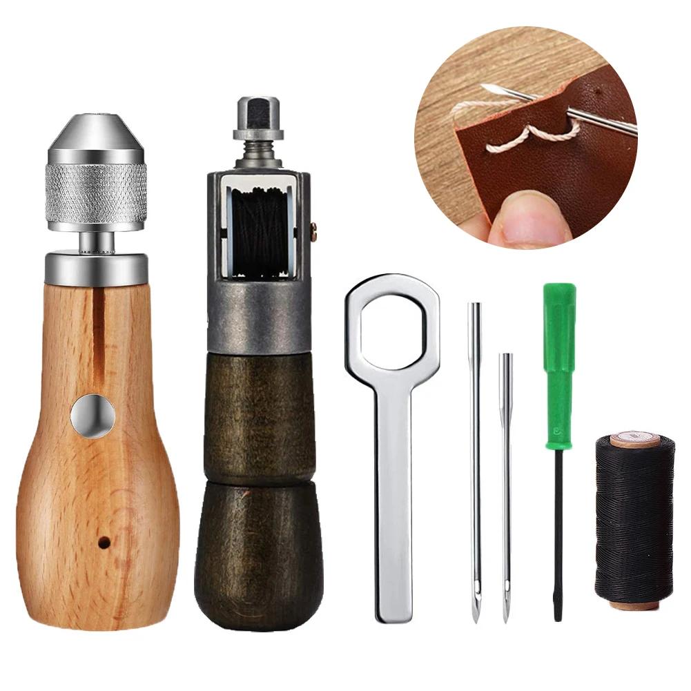 Leather Sewing Kit DIY Leather Sewing Awl Needle with Copper Handle Set Leather Canvas Tent Shoes Repairing Tool Nylon Thread