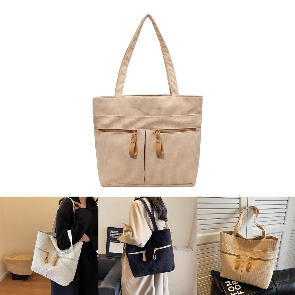 2023 New Winter Street Style Large Corduroy Tote Handbag With Zipper Closure