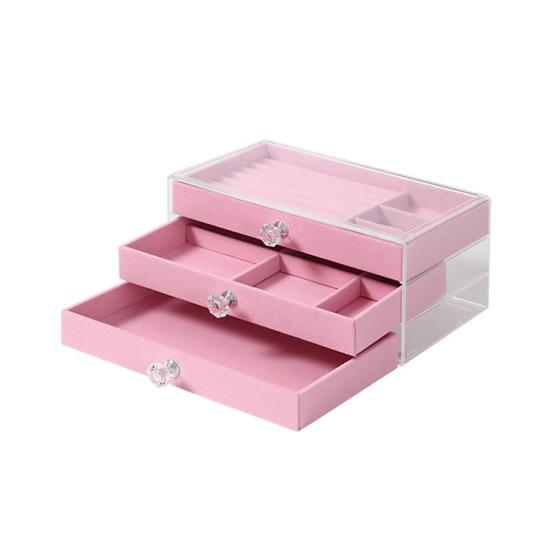 3-уровневый органайзер для ювелирных изделий Yousheng с держателем для сережек, подставкой для ожерелий, бархатной подкладкой, прозрачной акриловой коробкой для хранения ювелирных изделий