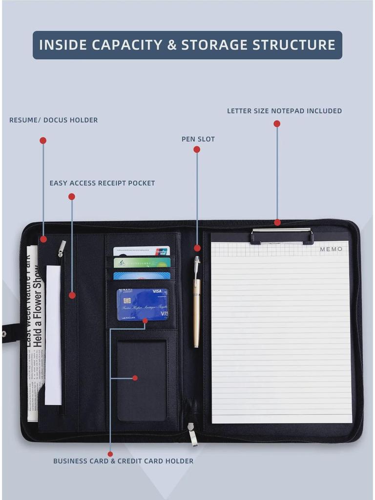 Многофункциональная кожаная папка-органайзер формата А4 для менеджера с калькулятором