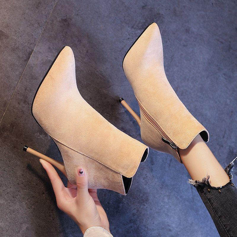 Короткие туфли для женщин, женские ботильоны, обувь на очень высоком каблуке, остроносые розовые замшевые ботильоны на каблуке, сексуальные, шикарные и элегантные