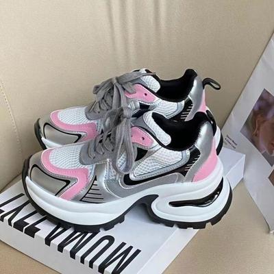 Серебряная платформа корейские папины кроссовки женские 2025 весна и лето новые ретро дышащая сетка Чжао Рут такие же женские туфли