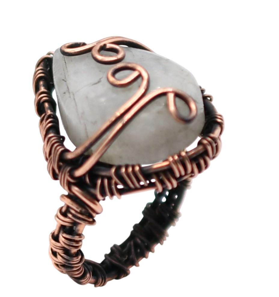 Moonstone Natural Gemstone Copper Wired Ring US Size-7 R 4702