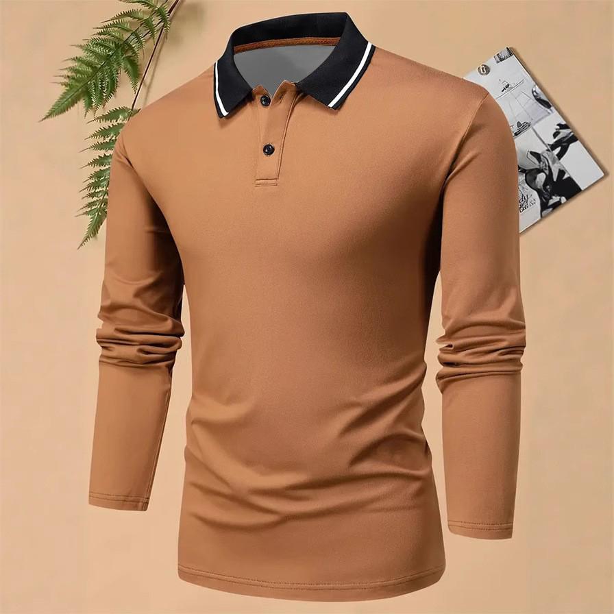 Новая мужская рубашка-поло с длинным рукавом в стиле business casual, 100% полиэстер, однотонная, в простом стиле, мужская одежда, поло для гольфа