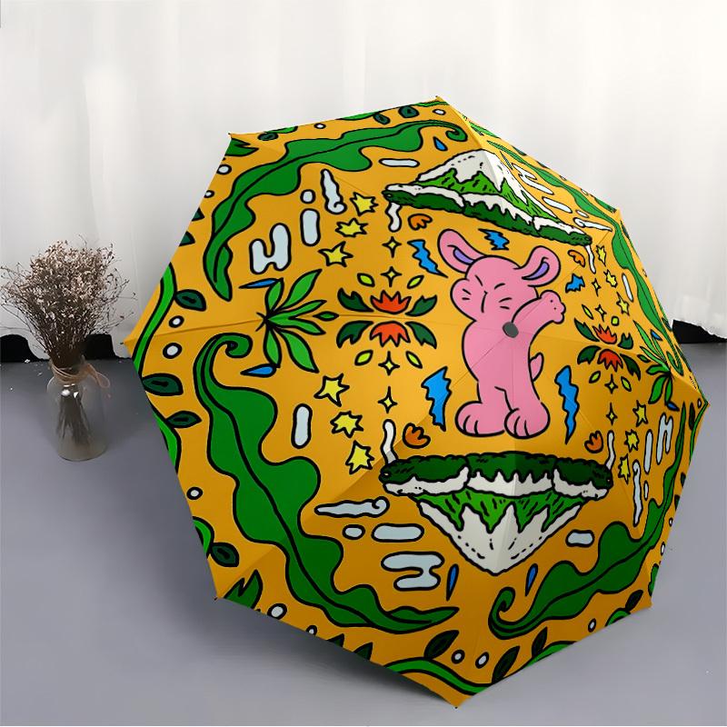 1pc Pink Bunny Automatic Folding Umbrella, Portable & Foldable Design with 8 Ribs, Casual Outdoor Accessory Halloween and Christmas gifts yy