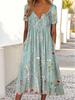 2023 Summer Women's Floral Button Round Neck Mid-Length Straight Dress