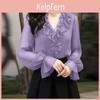 Loose Ruffles Zanzea Women Vneck Casual Long Sleeve Blouse
