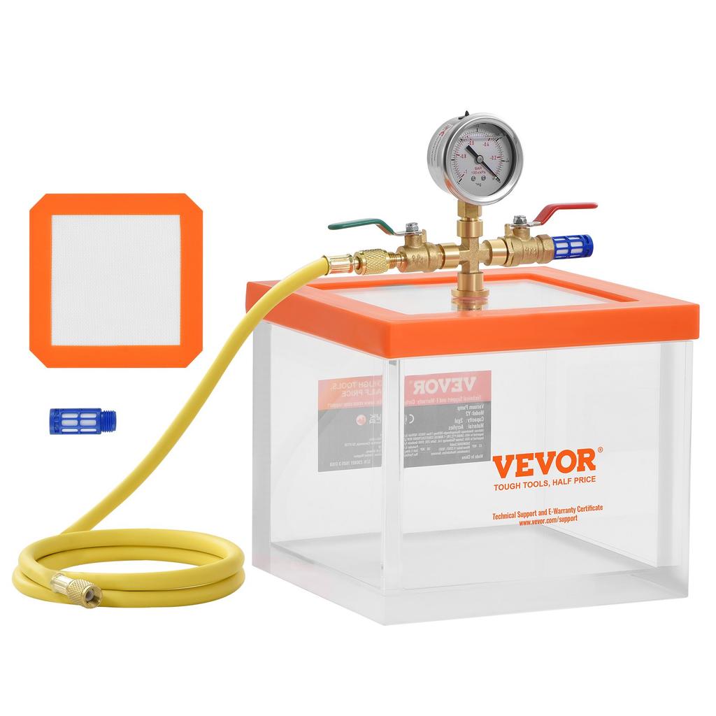 VEVOR 7.6L Vacuum Chamber, Upgraded Multipurpose Acrylic Vacuum Degassing Chamber, Transparent Vacuum Chamber, for Resin Degassing