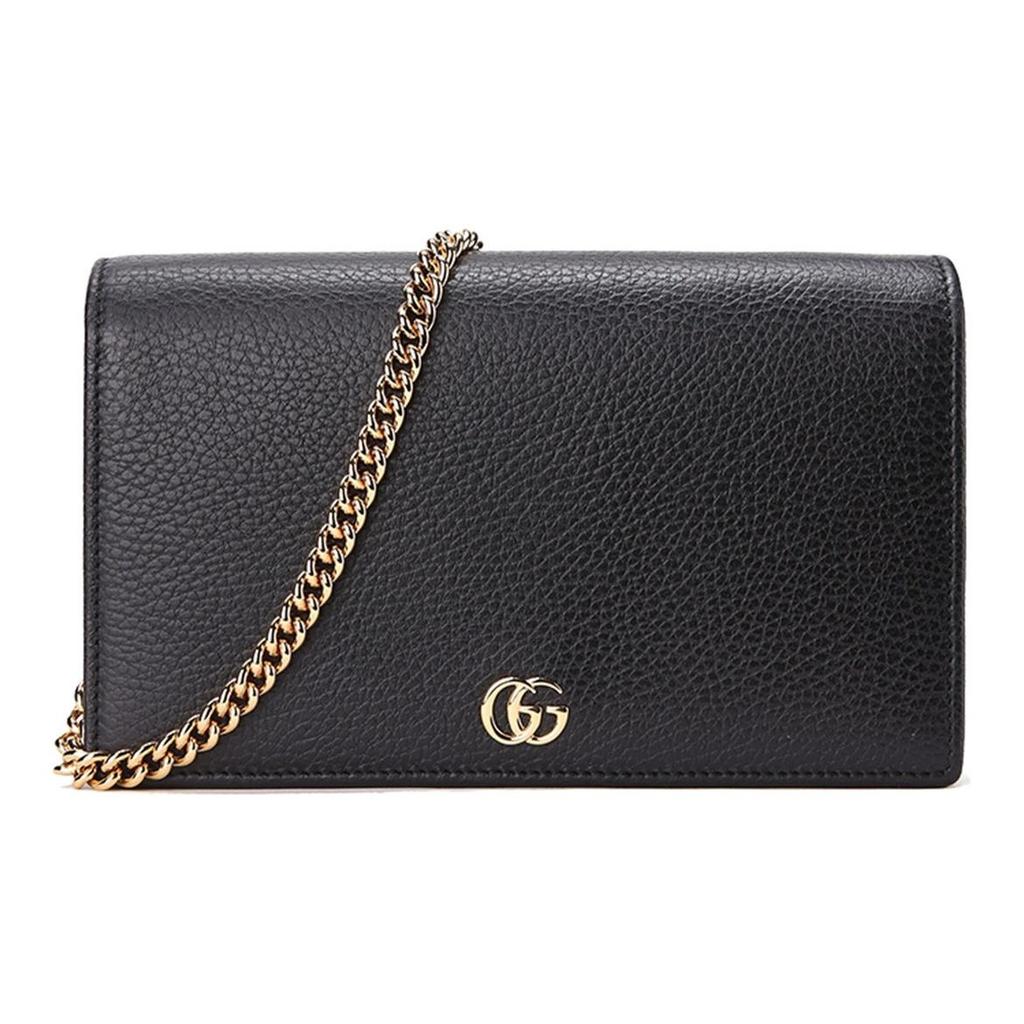 Gucci Кожаная сумка через плечо GG Marmont на цепочке, черная, для женщин, для повседневного использования