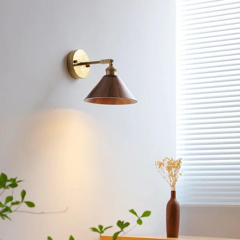 Modern Walnut Wooden Wall Light Fixtures Adjustable Up Down Bedroom Stair Beside Lamp Nordic Copper Wandlamp Luminaira