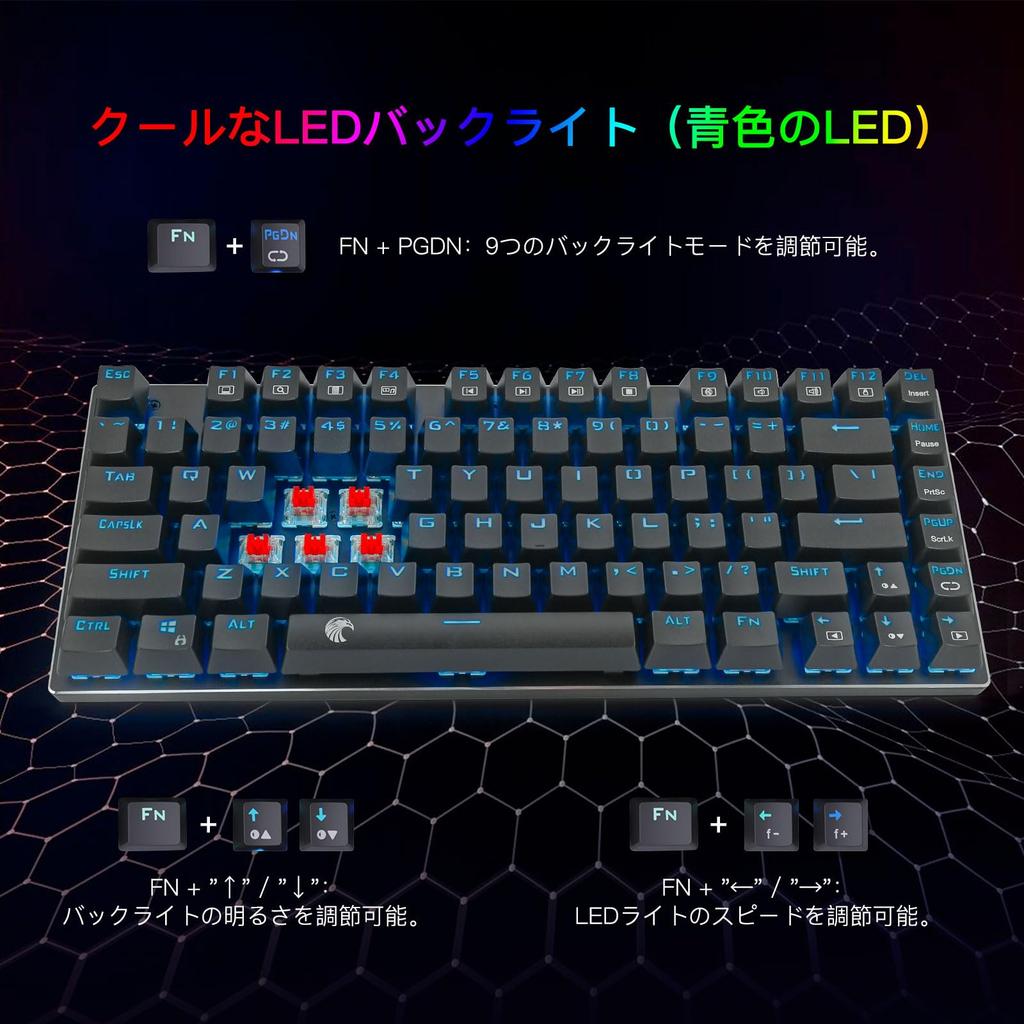 Игровая механическая клавиатура USB 81 синяя светодиодная с английской раскладкой e-element - Красная/Синяя клавиатура, Проводная, Клавиши, Анти-гостинг, Подсветка,