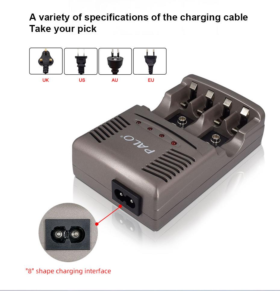PALO 9V Ni-MH Rechargeable Battery 6F22 9V Batteries Battery With 9V AA AAA NIMH Battery Charger For Multimeter Microphone