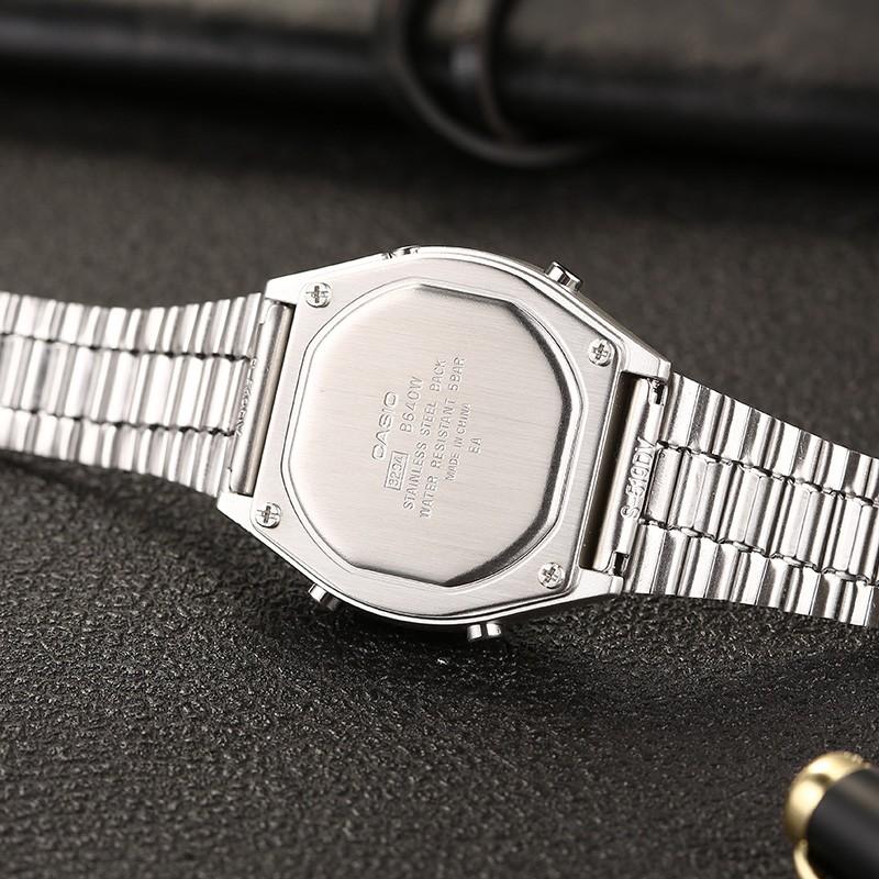 Casio Серия YOUTH-металлические маленькие квадратные деловые повседневные маленькие квадратные ЖК-дисплей квадратный циферблат маленькие серебряные часы 50 метров водонепроницаемые кварцевые B640WD-1A