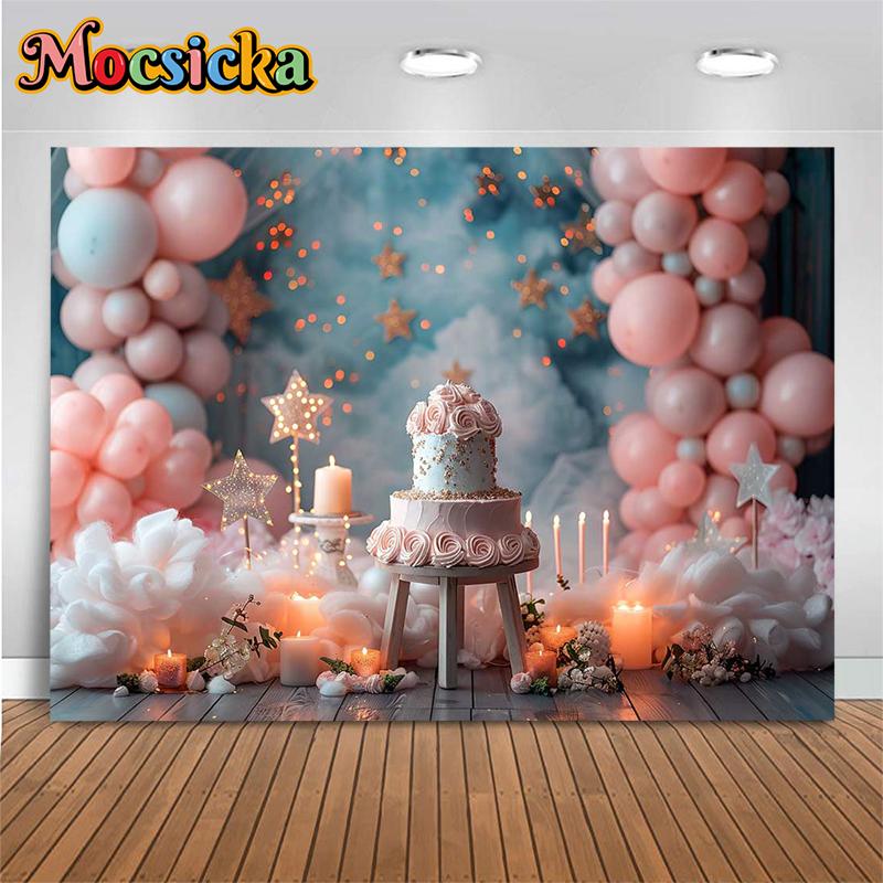 Mocsicka Фон для фотосессии Cake Smash Новорожденная Девочка День Рождения Малыша Портрет Декорация Фон Обои для Фотостудии