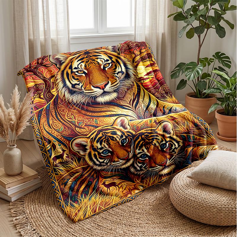 Tiger Family in Jungle 8 Theme blanket Lightweight Warm Flannel Blanket Decorative Throw Blanket for Home Decoration