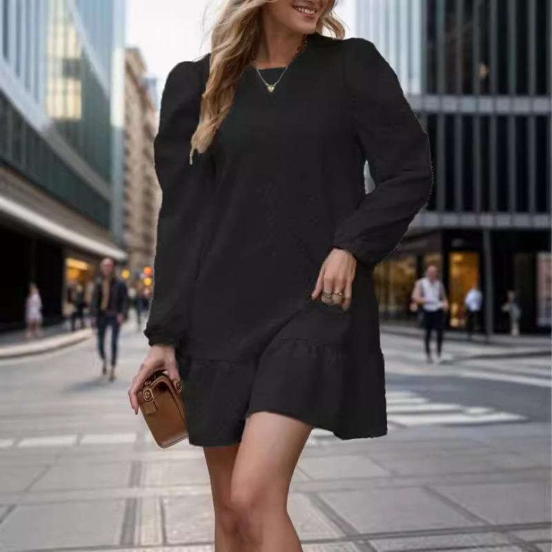 Платье осень-зима женское с круглым вырезом и длинными рукавами жаккардовое модное платье с капюшоном