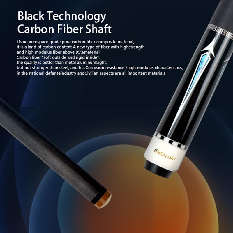 Кий для бильярда KHEALING Carbon T 700 Carbon Fiber 58 дюймов 14 мм Electric Wood Leather Head Black Electric Wood Point Angle Billiard Supplies Joint