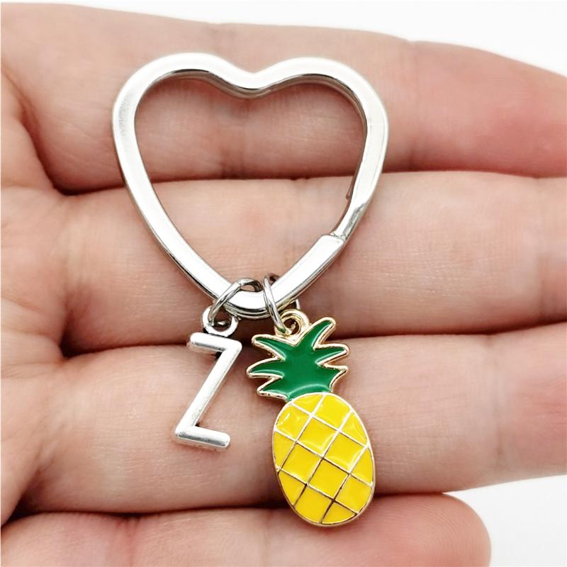 26 Letters Initial Pineapple Keychain Heart Keyring Pineapple Pendant Jewelry Fruit Charms Best Friends Keychain Gifts