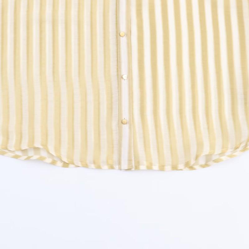 Womens Casual Loose Fit Striped Long Sleeve Button-Down Shirt With Turn-Down Collar Office Daily Wear