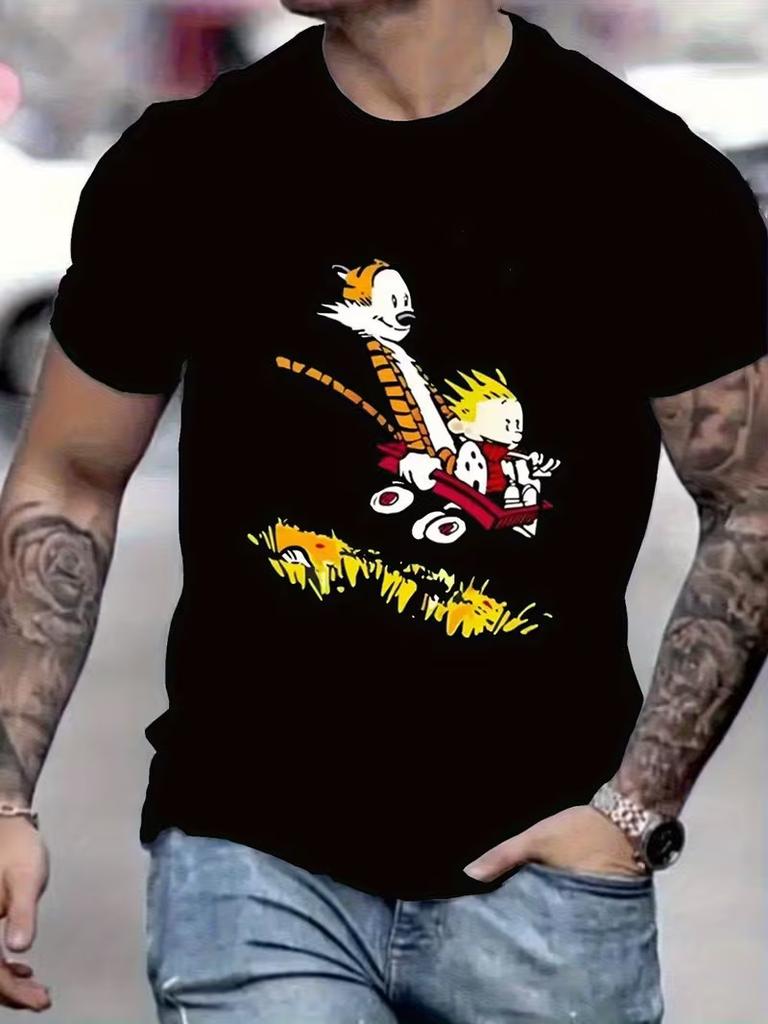 Men's Vintage Calvin & Hobbes Graphic T-Shirt - Calvin Driving redConvertibleCar