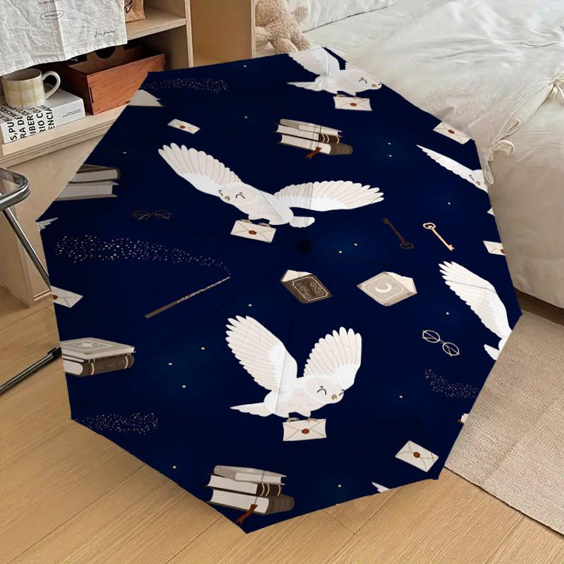 1PC Owl Books Umbrella-8-Rib Reinforced, Automatic Open, Lightweight & Durable, Cute Fashion Accessory for Outdoor, D2713