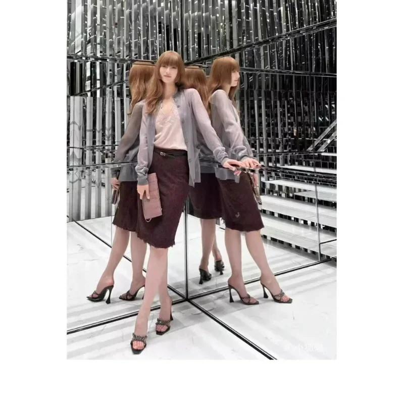 Летние женские босоножки на высоком каблуке, босоножки с перекрестными стразами, с квадратным носком и открытым носком, шелковые, сексуальные босоножки-стилетто на высоком каблуке, мюли