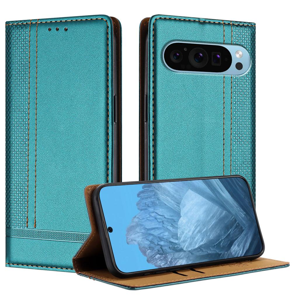 Для Google Pixel 9 Чехол Кожаный чехол-подставка с L-образным сетчатым узором и отделениями для карт