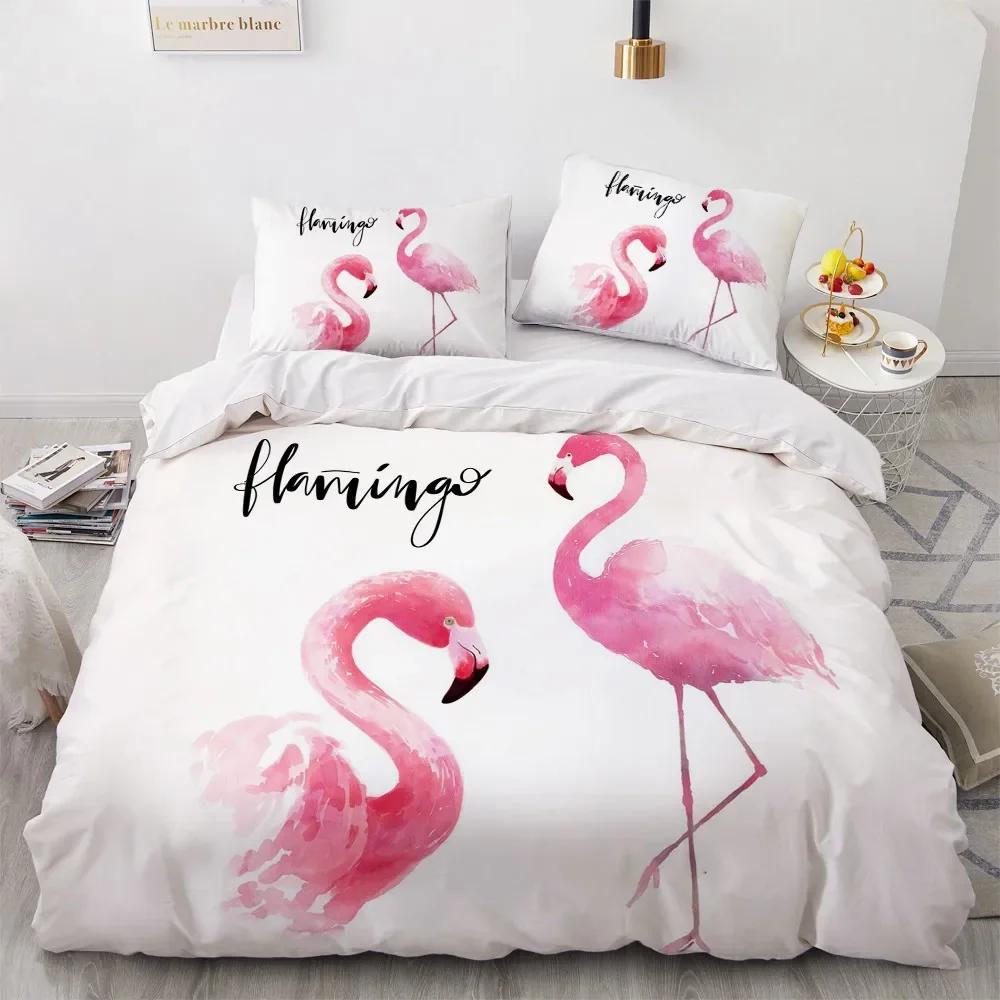 Пододеяльник с изображением фламинго King Queen 3D Pink Animal, комплект постельного белья для детей, подростков, взрослых, пододеяльник с наволочкой в акварельном стиле