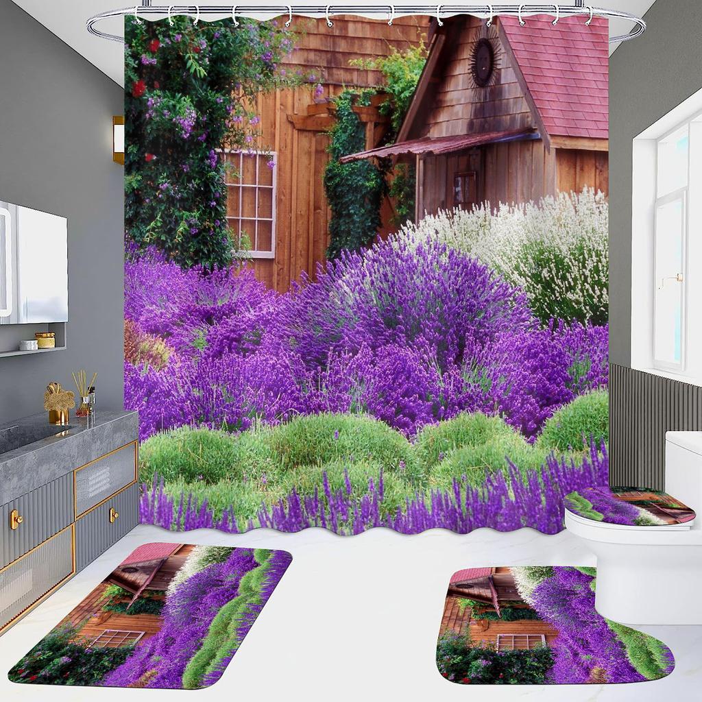 4 шт., наборы занавесок для душа в европейском стиле с архитектурой замка Мандала для ванной комнаты, нескользящие коврики для ванной комнаты, крышка для унитаза, коврик для ванной