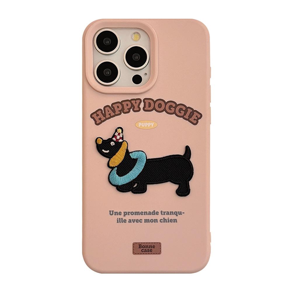 Dachshund Dog Embroidered Apple 16 Mobile Phone Case Ins Style Three Dimensional IPhone 17 Suitable for 13 Korean 15pro Max Soft