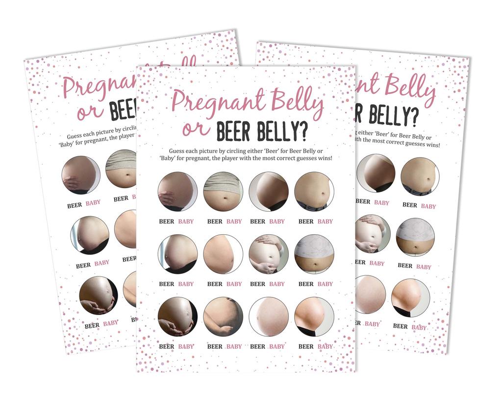 Inkdotpot Игра Baby Belly или Beer Belly Игра Baby Shower Карточки Игровые принадлежности для вечеринок Карточки с активностью Baby Shower Гендерно-нейтральные игры Мальчик или девочка