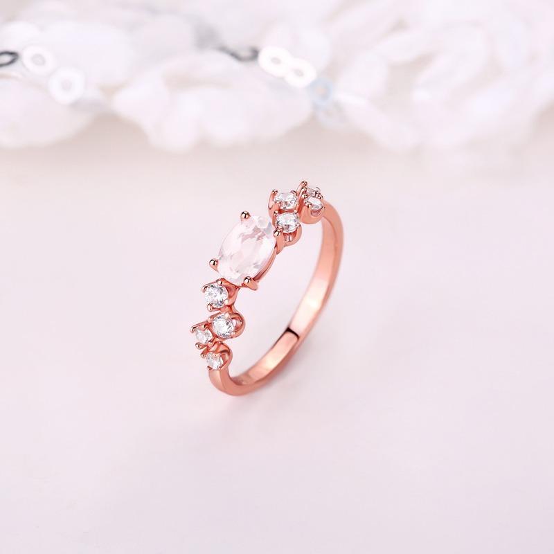 Tancise Classic 925 Sterling Silver 4*6 Pink Quartz Ring Ladies Jewelry Wedding Promise Party Gift
