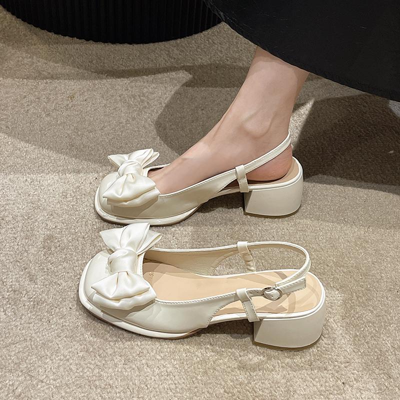 Модные босоножки на высоком каблуке для женщин Обувь с закрытым носком Средний Мэри Джейн 2024 Лето Костюм Женский Бежевый Высокий каблук Ретро Квадратный Средний Новый Комф