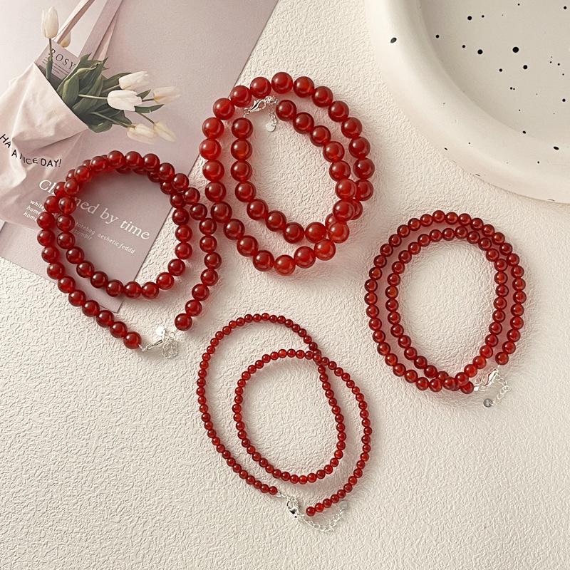 Vintage Red Beaded Necklaces For Women Chinese Style Glass Beads Necklace Exquisite Elegant Choker Aesthetic Jewelry Accessories