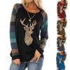 Soft Womens Christmas T-shirt Blouse With Chic Long Sleeves And Reindeer Motif