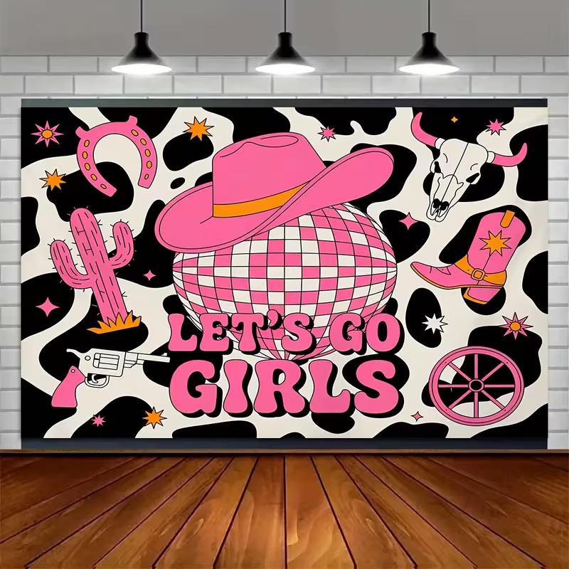 2D Cow Print Cactus Cowgirl Hat Boot Bachelorette Backdrop Decor
